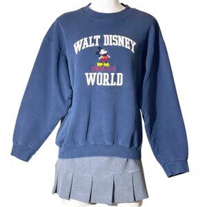 Vintage Disney World Dark Blue Embroidered Mickey Mouse 1971 Sweatshirt Size Med